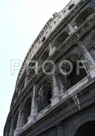 A upward shot of the Rome Coliseum